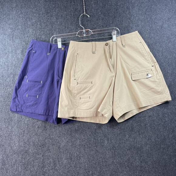 Lot 2 JAMIE SADOCK Bermuda Shorts GOLF Cool Dry Purple Tan Size 4 EUC - Picture 1 of 10